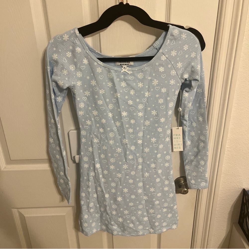 Frankie's Bikinis NWT Sky Blue Heart Pattern long sleeve mini dress